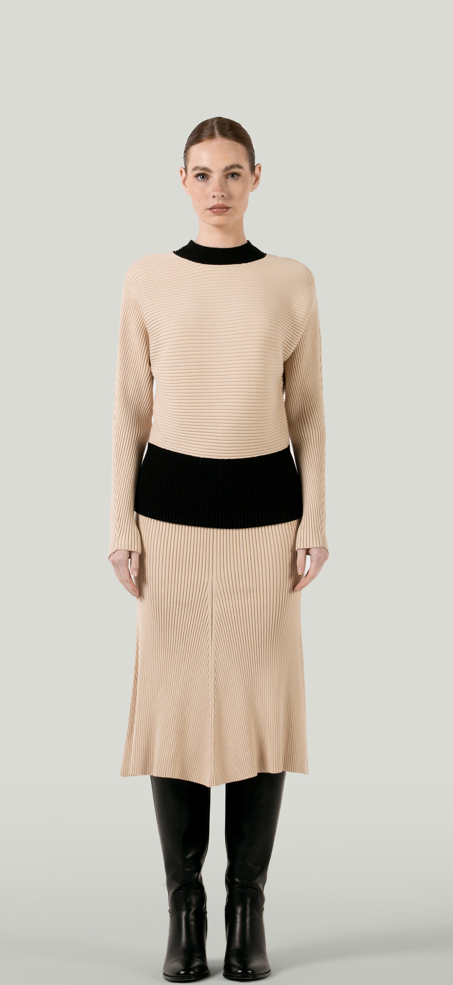 Rib Knitted sweater and skirt set